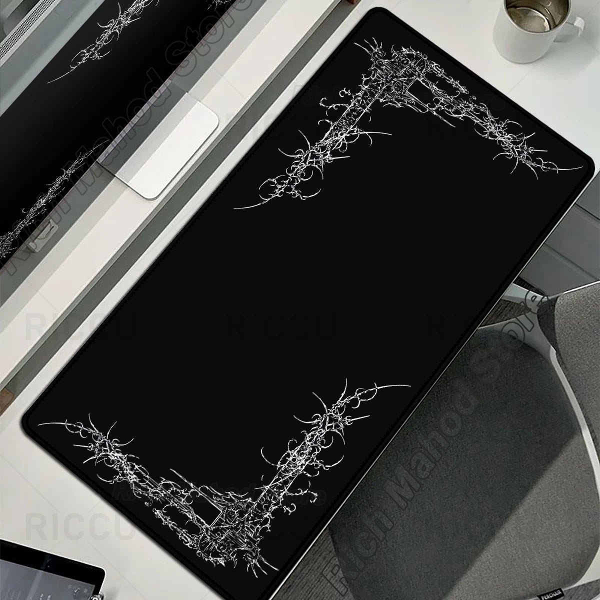Cybersigilism Deskmat | Gothic Sword · XXL Mousepad · Black & White