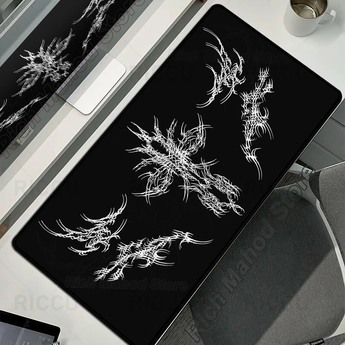 Cybersigilism Deskmat | Gothic Sword · XXL Mousepad · Black & White