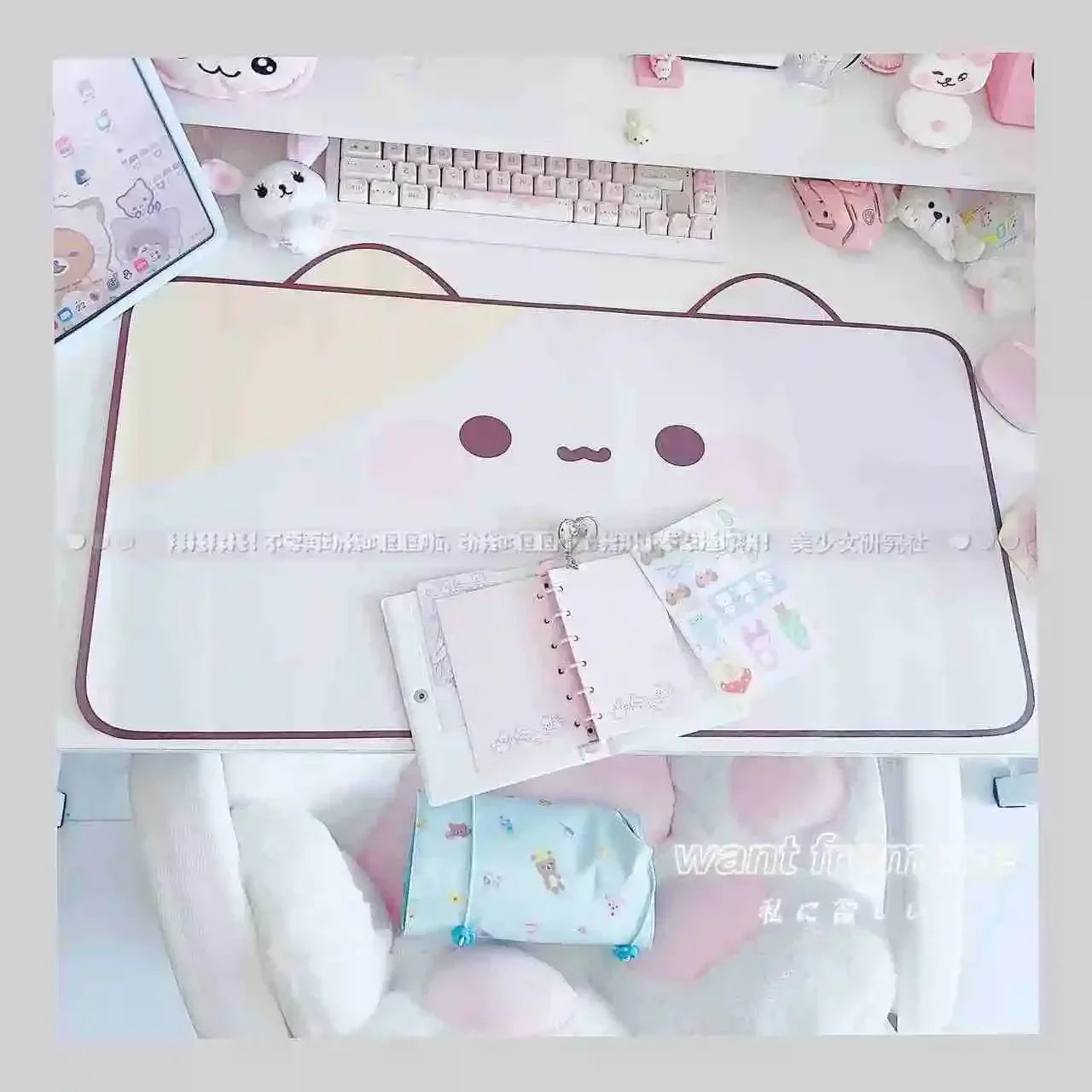 Kawaii Cat Desk Pad | Oversized PU Leather · Waterproof · Non-Slip · Aesthetic Ins Style