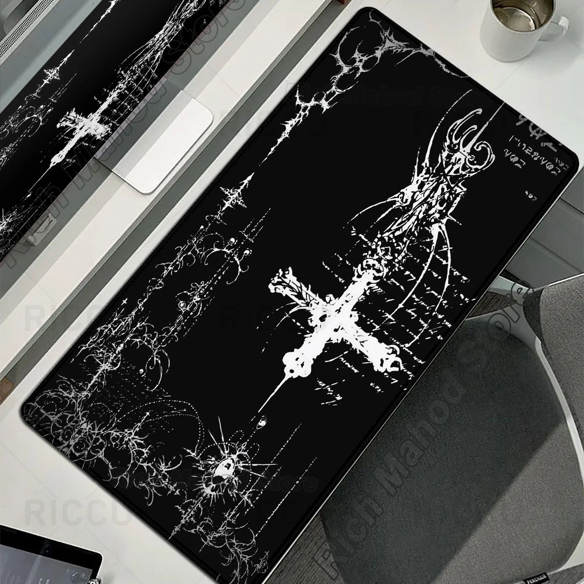 Cybersigilism Deskmat | Gothic Sword · XXL Mousepad · Black & White