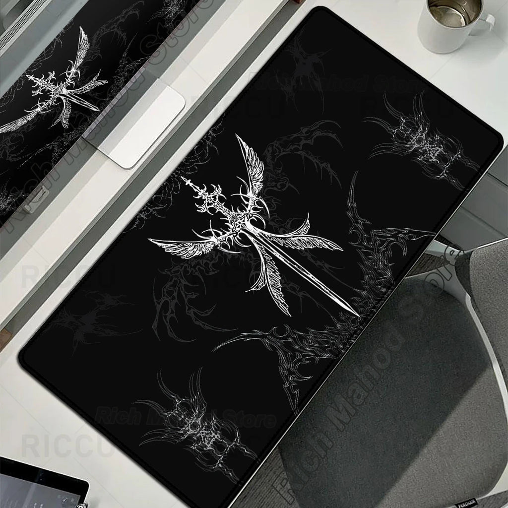Cybersigilism Deskmat | Gothic Sword · XXL Mousepad · Black & White