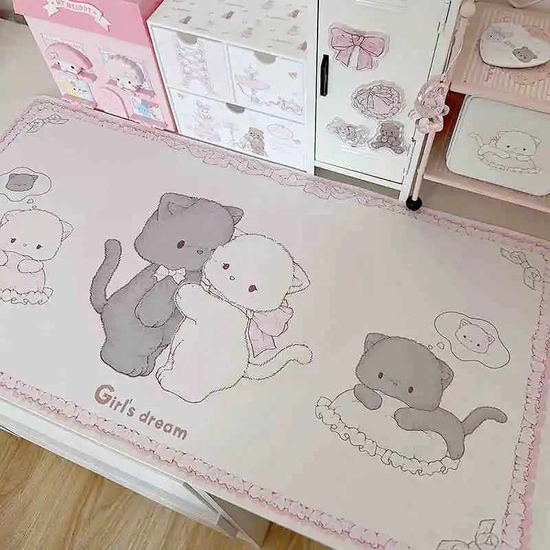 Kawaii Cat Desk Pad | Oversized PU Leather · Waterproof · Non-Slip · Aesthetic Ins Style