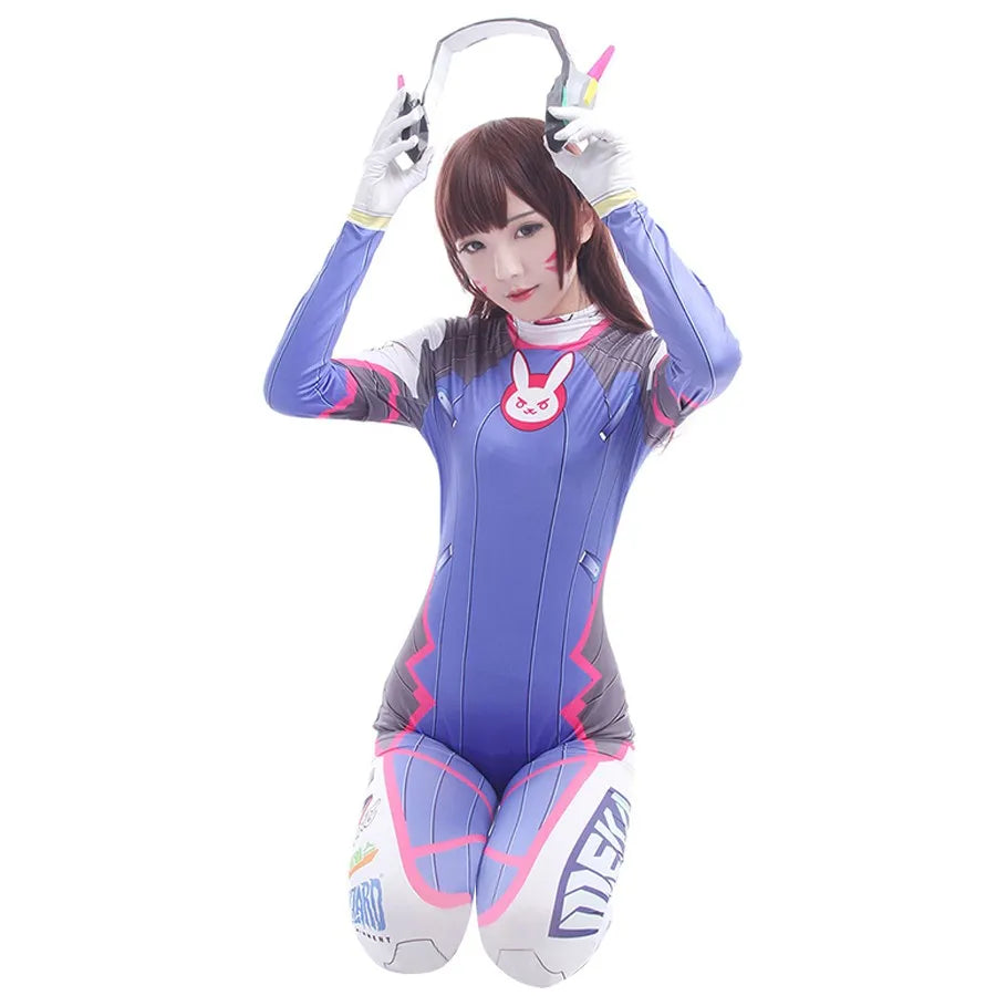 D.Va Cosplay Set | Jumpsuit · Wig · Headphones · Gun Props