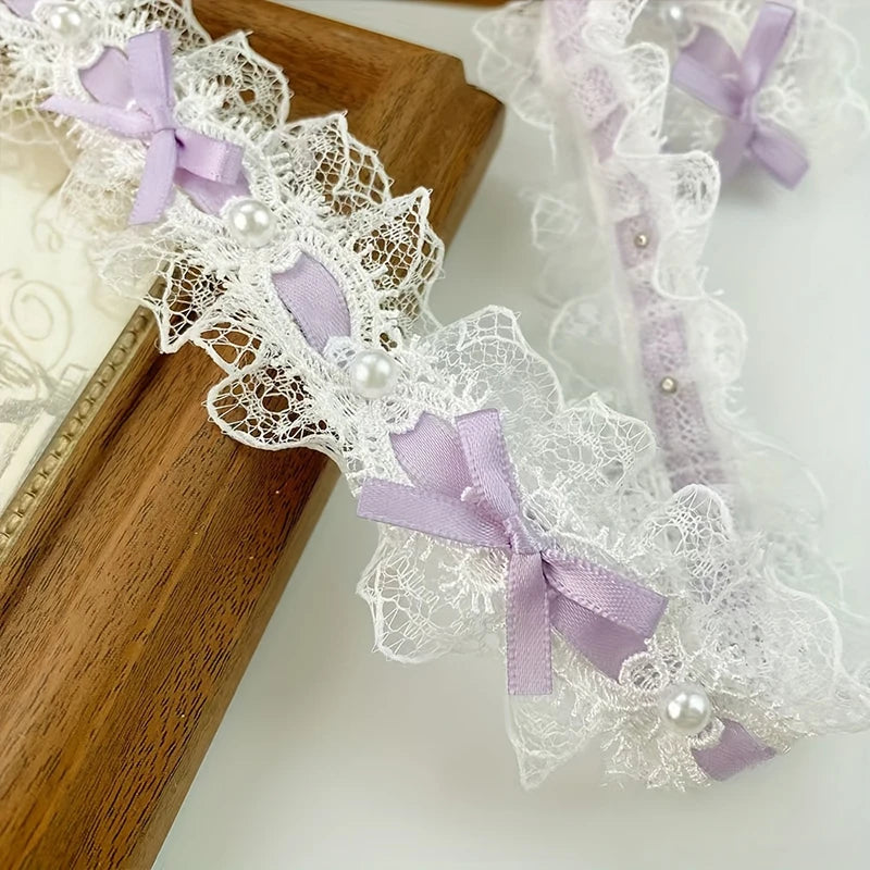 Pearl Bead Bow Ruffled Lace Ribbons