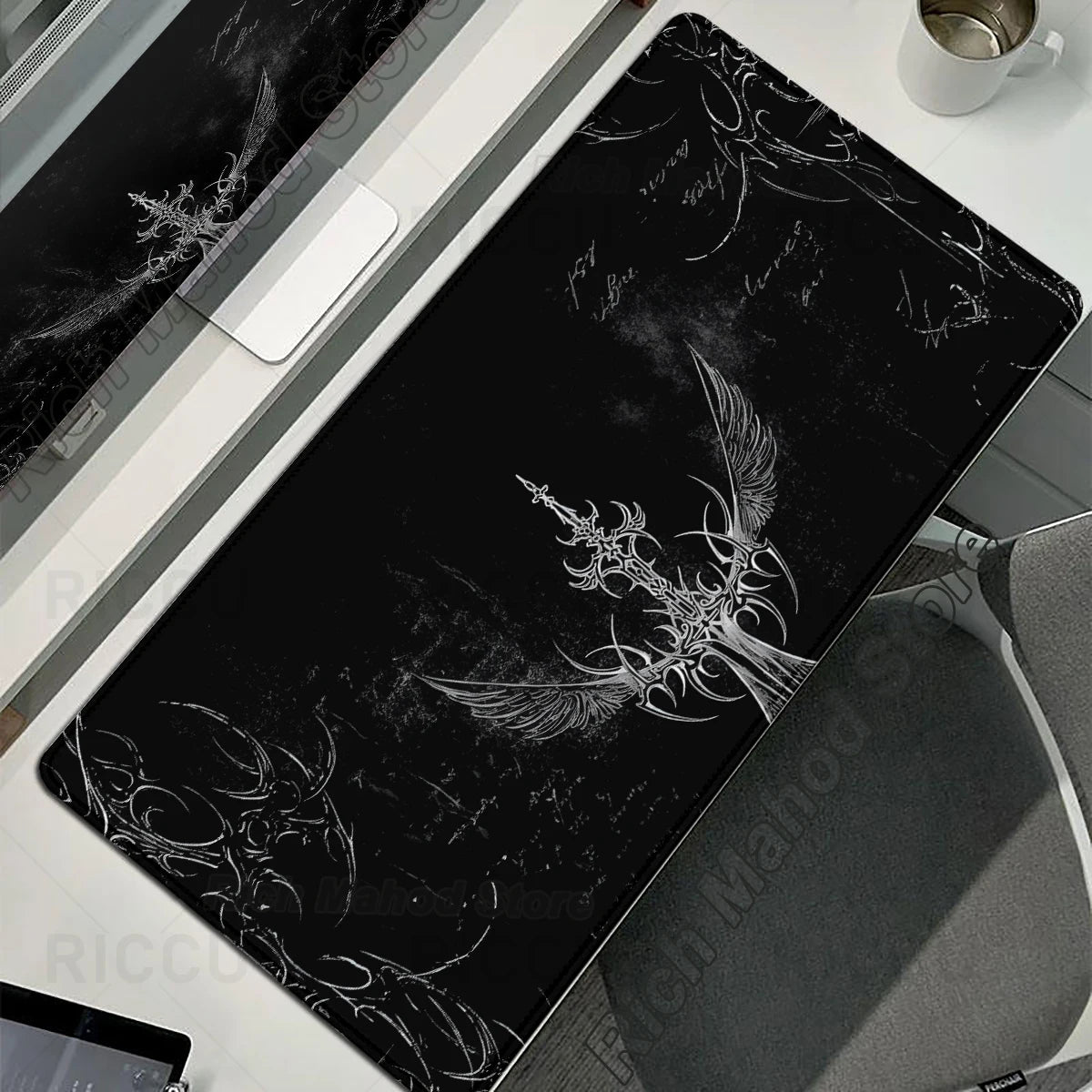Cybersigilism Deskmat | Gothic Sword · XXL Mousepad · Black & White