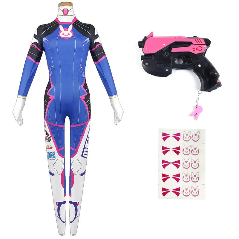D.Va Cosplay Set | Jumpsuit · Wig · Headphones · Gun Props