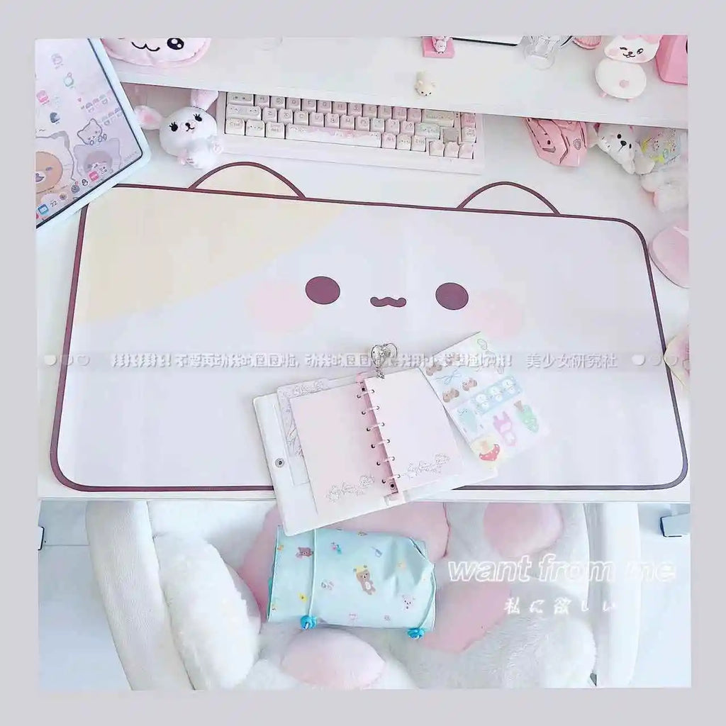 Kawaii Cat Desk Pad | Oversized PU Leather · Waterproof · Non-Slip · Aesthetic Ins Style