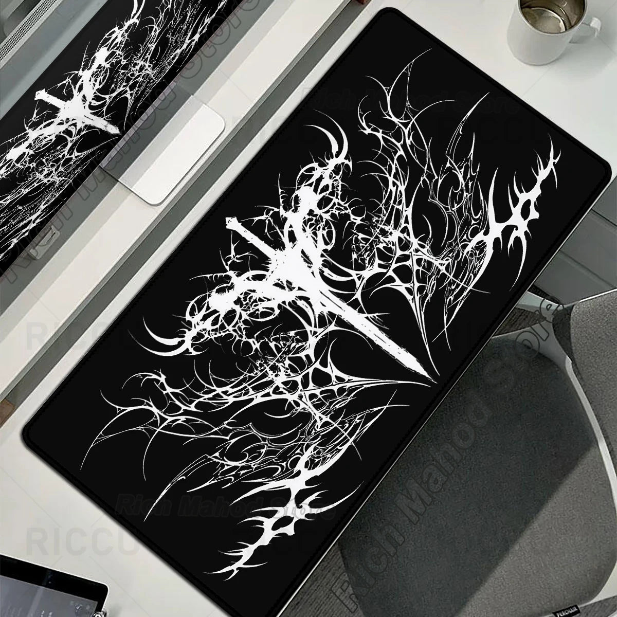 Cybersigilism Deskmat | Gothic Sword · XXL Mousepad · Black & White