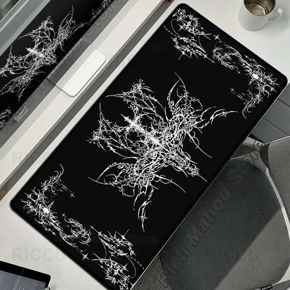 Cybersigilism Deskmat | Gothic Sword · XXL Mousepad · Black & White