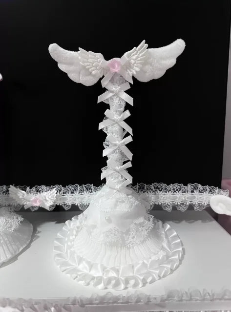 Angel Wings Headphone Stand | Pink Lace Bow · Kawaii Desktop Decoration · Gaming Headset Holder