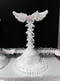 Angel Wings Headphone Stand | Pink Lace Bow · Kawaii Desktop Decoration · Gaming Headset Holder