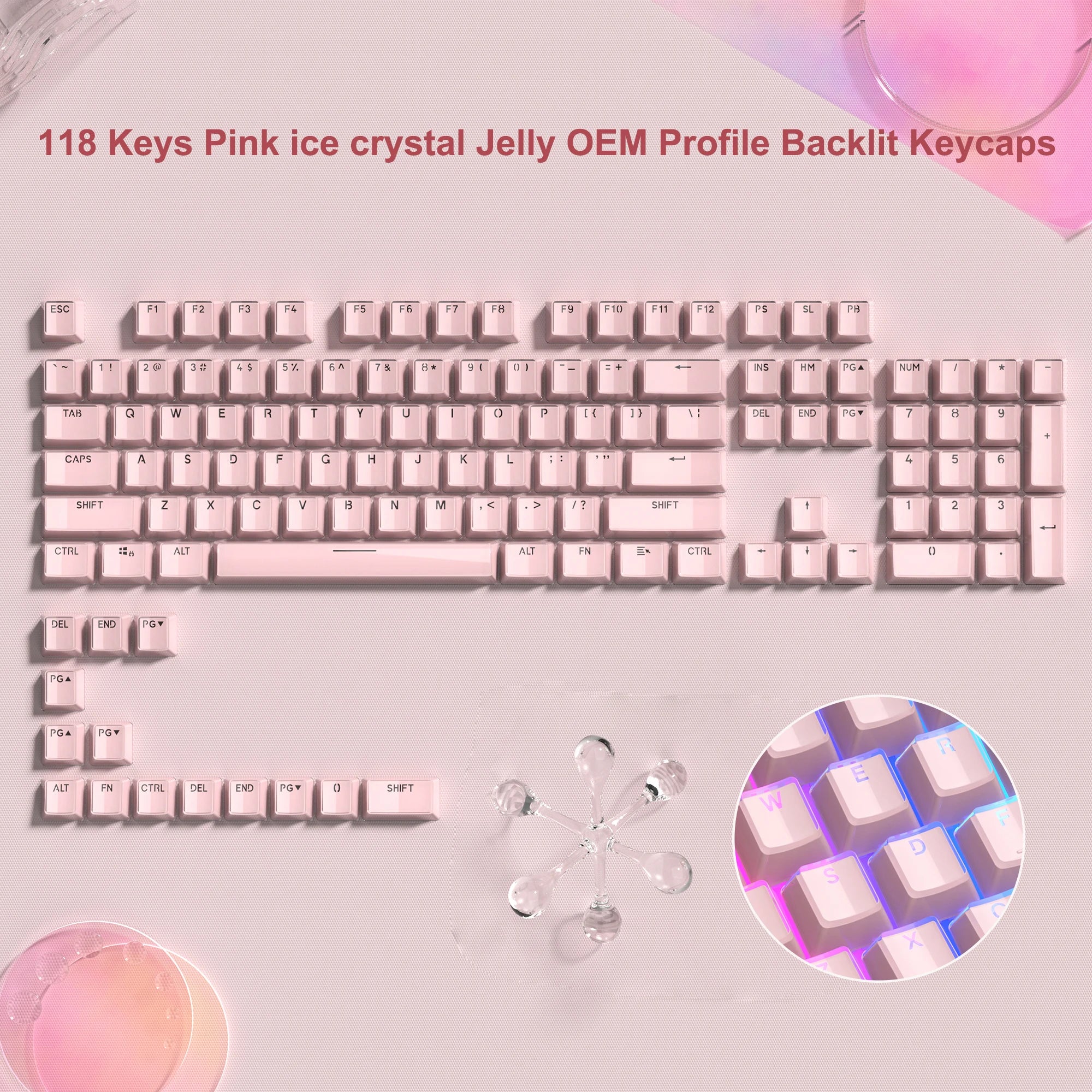 Crystal Keycap Set | 113 Keys · OEM Profile · RGB Translucent · Cherry MX Compatible