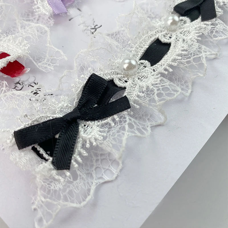 Pearl Bead Bow Ruffled Lace Ribbons